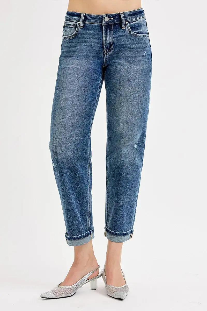 Mid-Rise Low-Rise Cropped Distressed Straight Leg Jeans