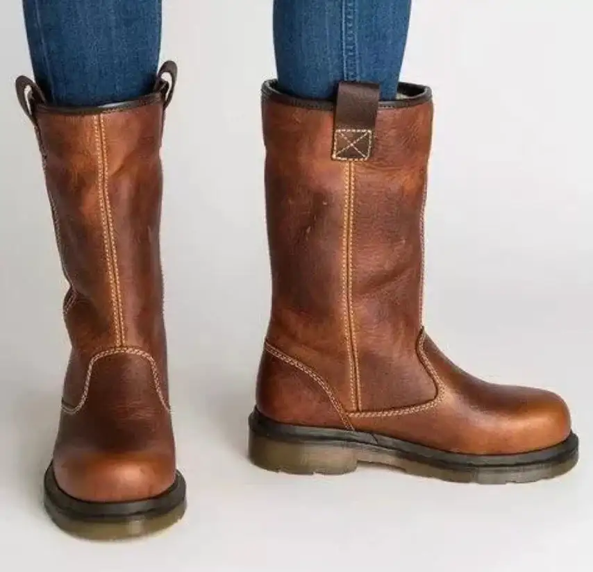 Warm Lined Leather Boots Waterproof Mid Calf Insulated Boots