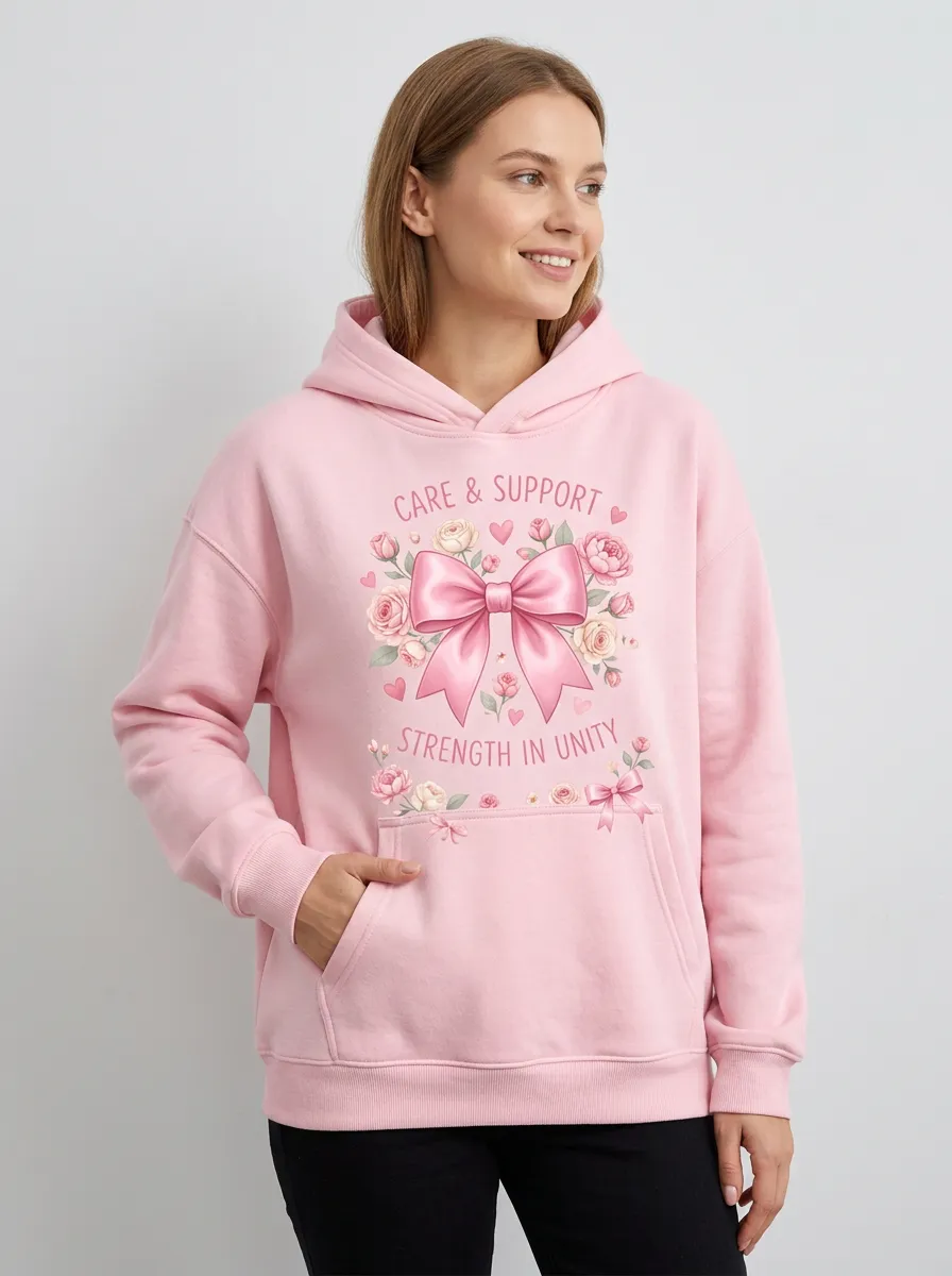 Women's Garden Pink Ribbon Floral Breast Cancer Awareness Hoodie