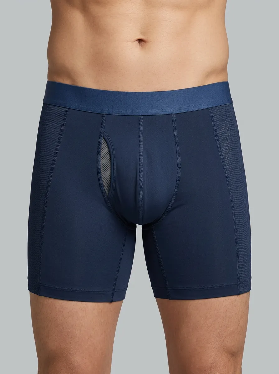 Men's Navy Blue Mesh Panel Boxer Briefs