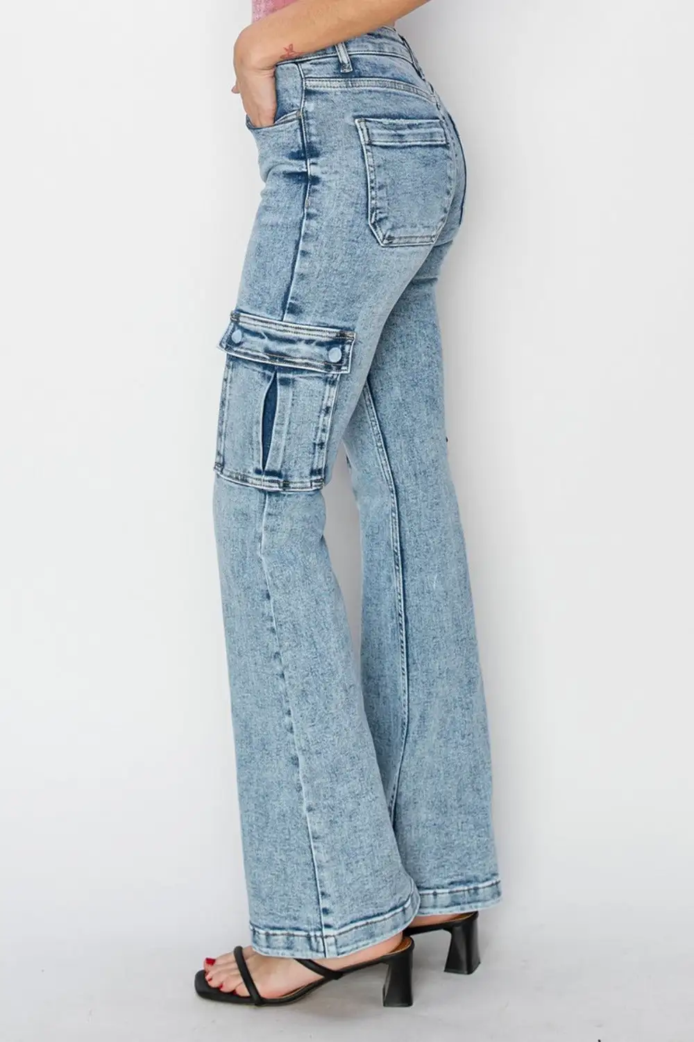 High Rise Cargo Flared Detail Denim Jeans