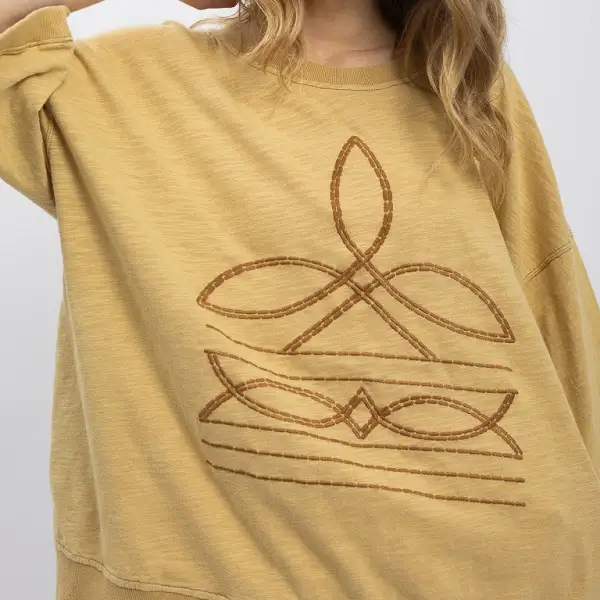 Round Neck Quarter Sleeve Embroidery T-Shirt