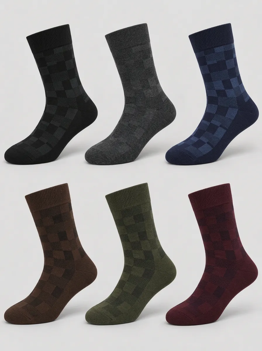 Men's Ridge Classic Checkered Pattern Printed Socks 6-Pack