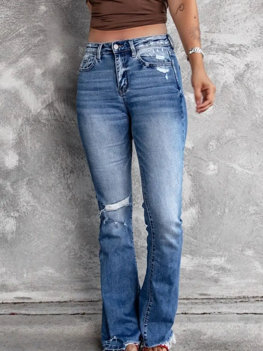 Everyday Distressed Flared Denim Jeans