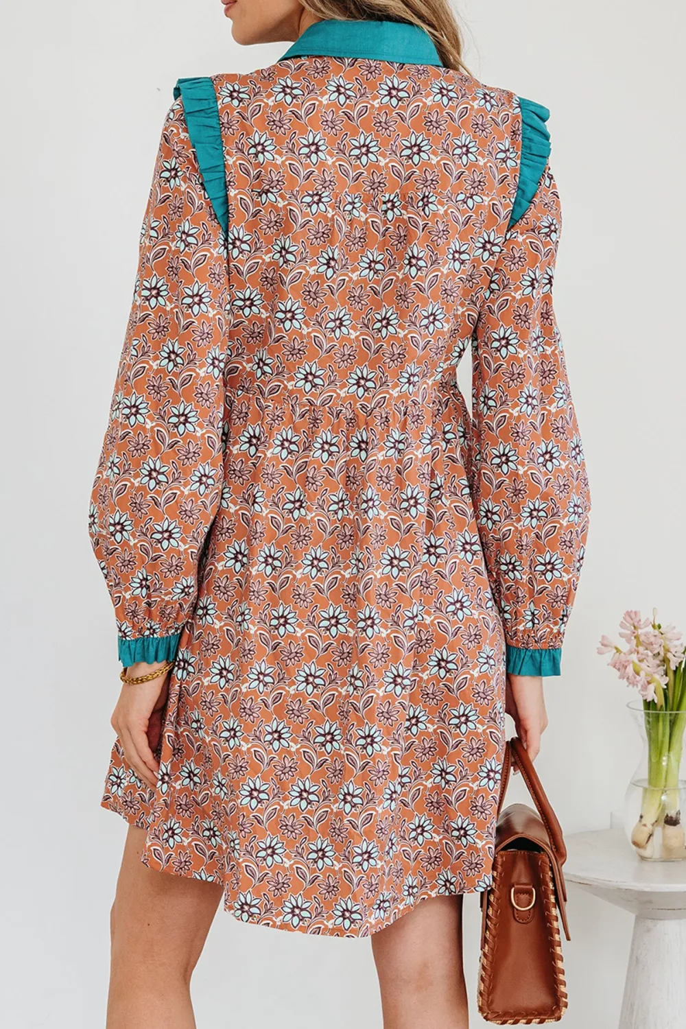 Women's Floral Print Collared Mini Dress