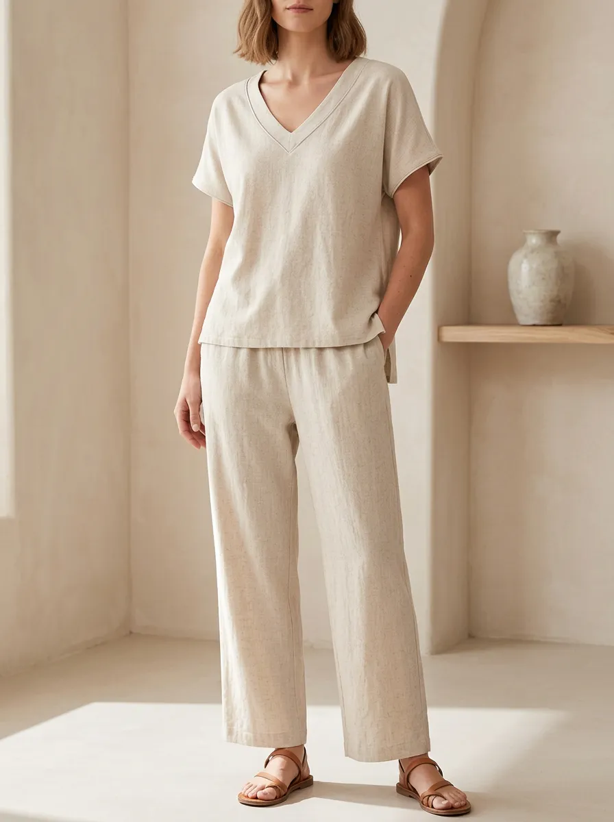 Easy-Wear Relaxed Women's V-Neck Casual Lounge Set