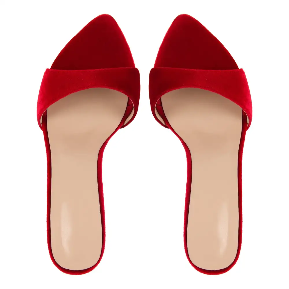 Pointed Toe Velvet High Heel Mule Sandals
