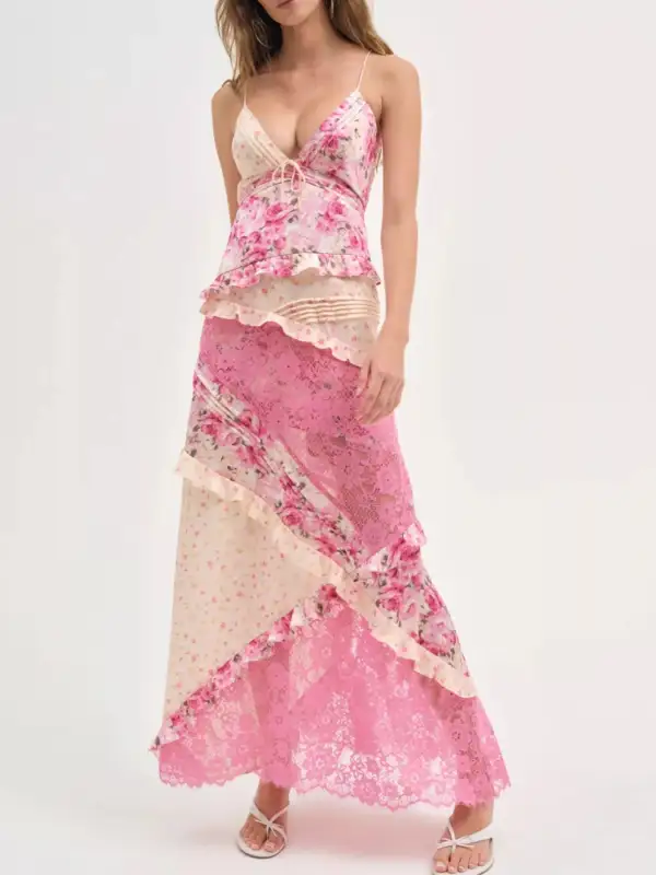 Floral Printed Lace Maxi Dress