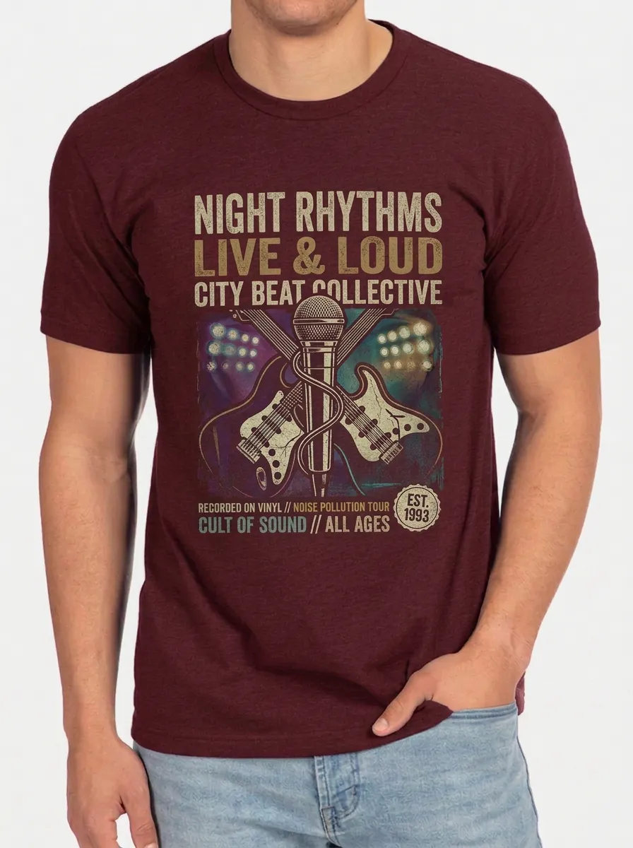 Men's Rock Band Music Lover Guitar Microphone Printed T-shirt