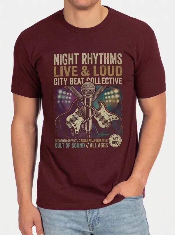 Men's Rock Band Music Lover Guitar Microphone Printed T-shirt