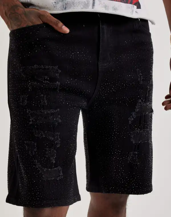 Everyday Distressed Rhinestone Denim Shorts