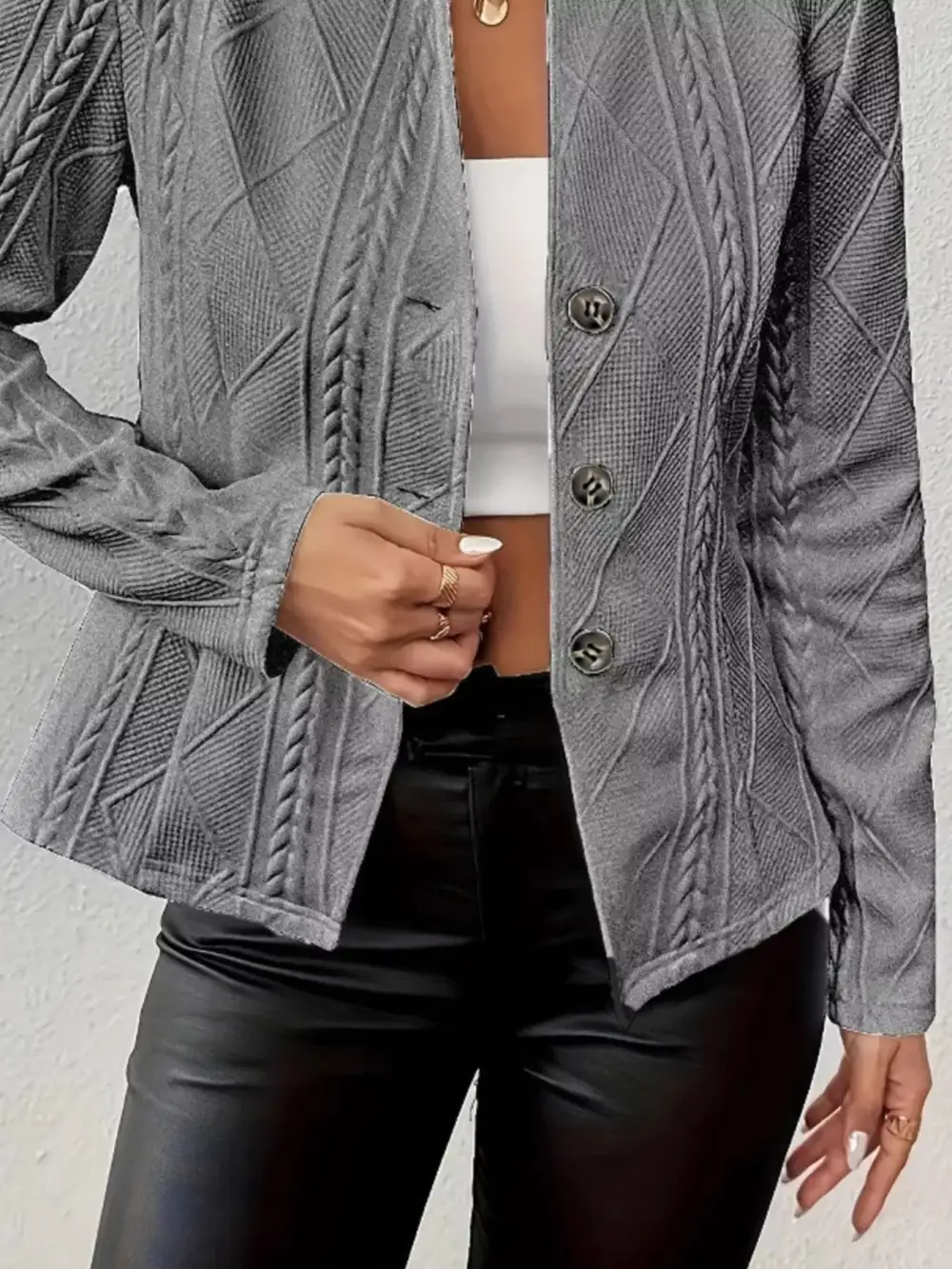 Button-Front Textured-Knit Blazer