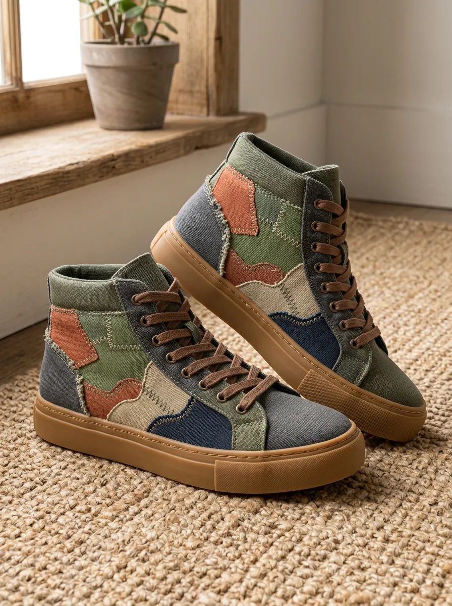 Men's Patchwork Style Multi-Color Stitched Printed Canvas Shoes