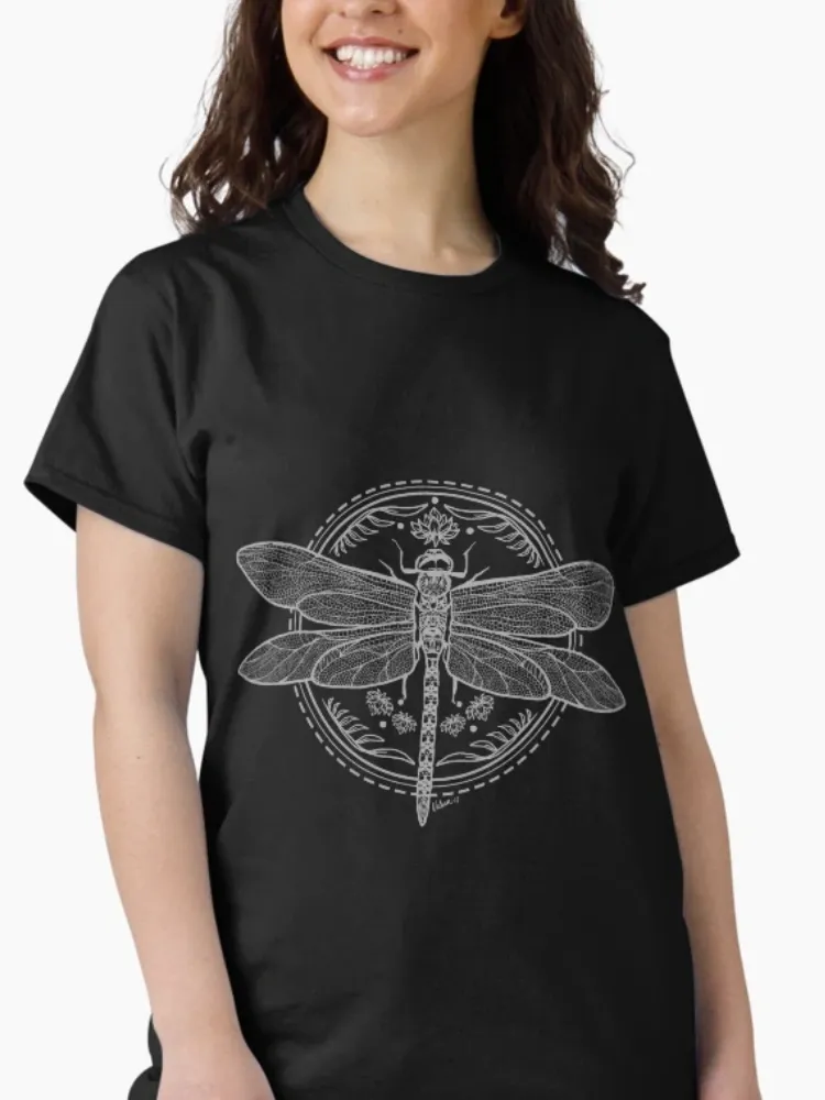 Women's artistic butterfly print round-neck short-sleeved T-shirt