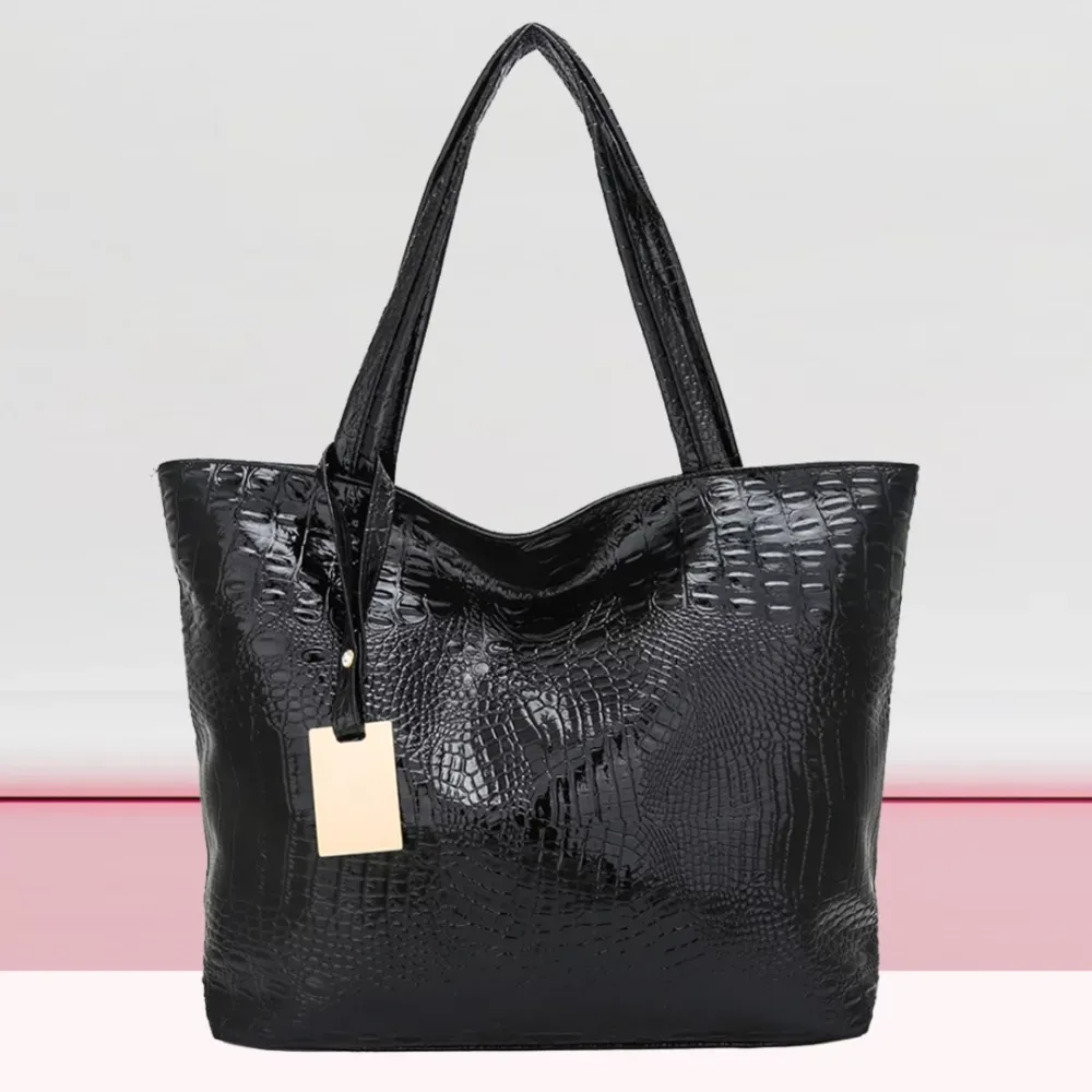 Spacious Croc-Embossed Shoulder Bag