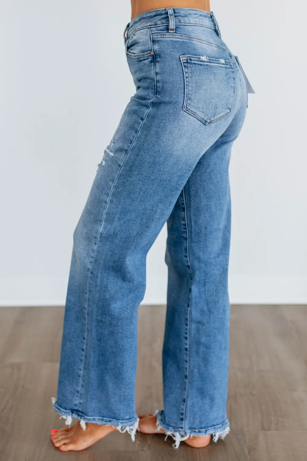 Women's High Rise Wide Leg Released Hem Jeans