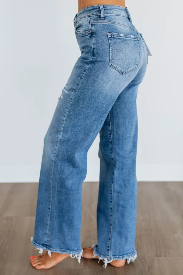 Women's High Rise Wide Leg Released Hem Jeans