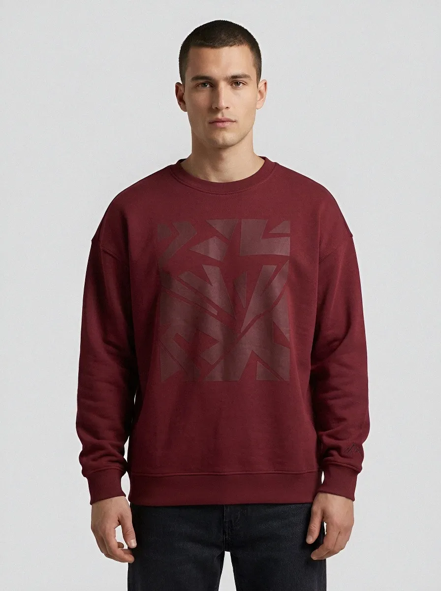 Men's Grey Geometric Pattern Fleece Sweatshirt