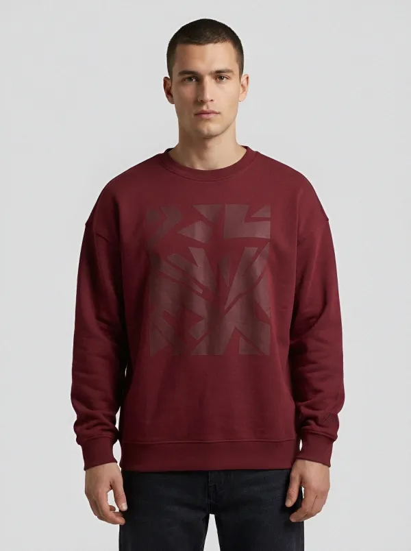 Men's Grey Geometric Pattern Fleece Sweatshirt