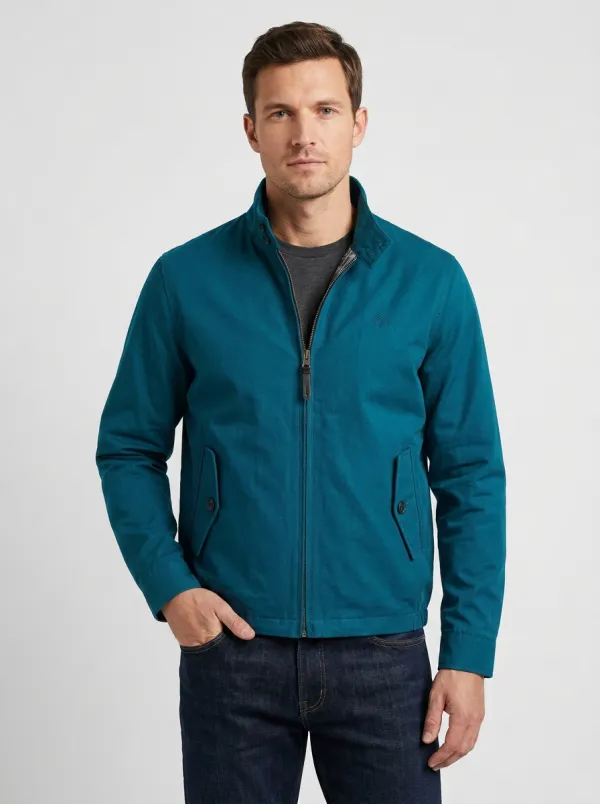 Men's Casual Navy Blue Stand Collar Zip Up Jacket