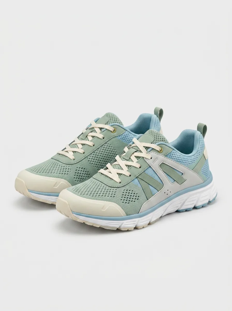 Women's Casual Sage Green Mesh Printed Sneakers