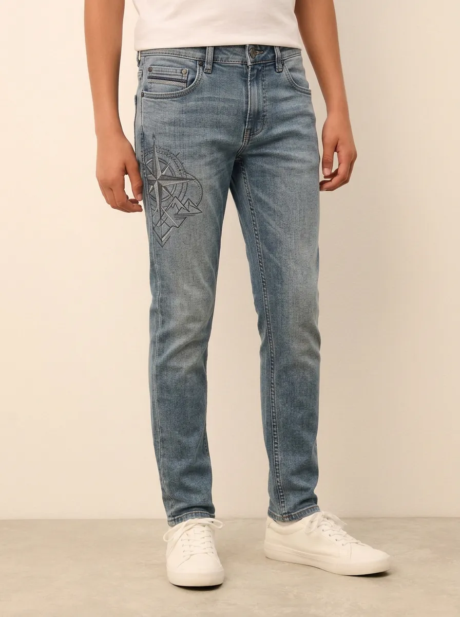 Men's Canyon Adventure Compass Mountain Printed Stretch Jeans