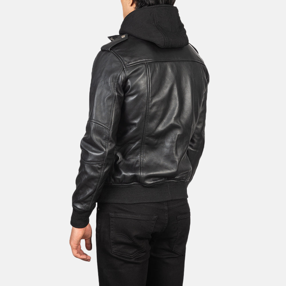 Men's Bomber Hooded Leather Jacket