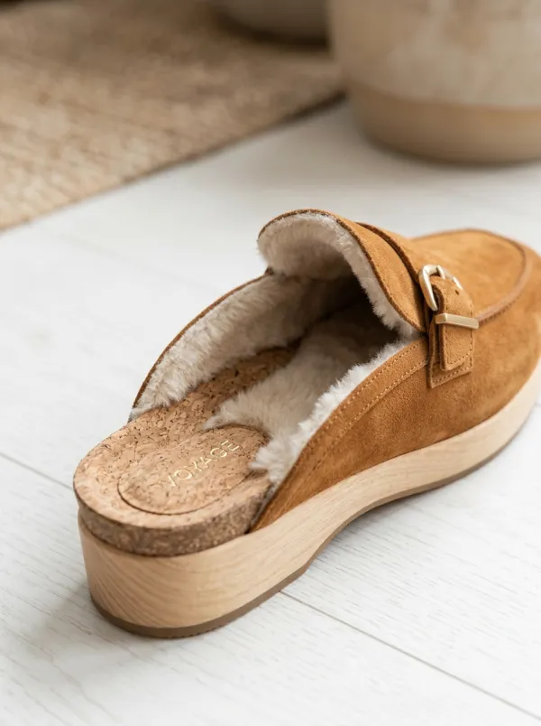Women's Buckle Detail Platform Casual Suede Wood Sole Loafers