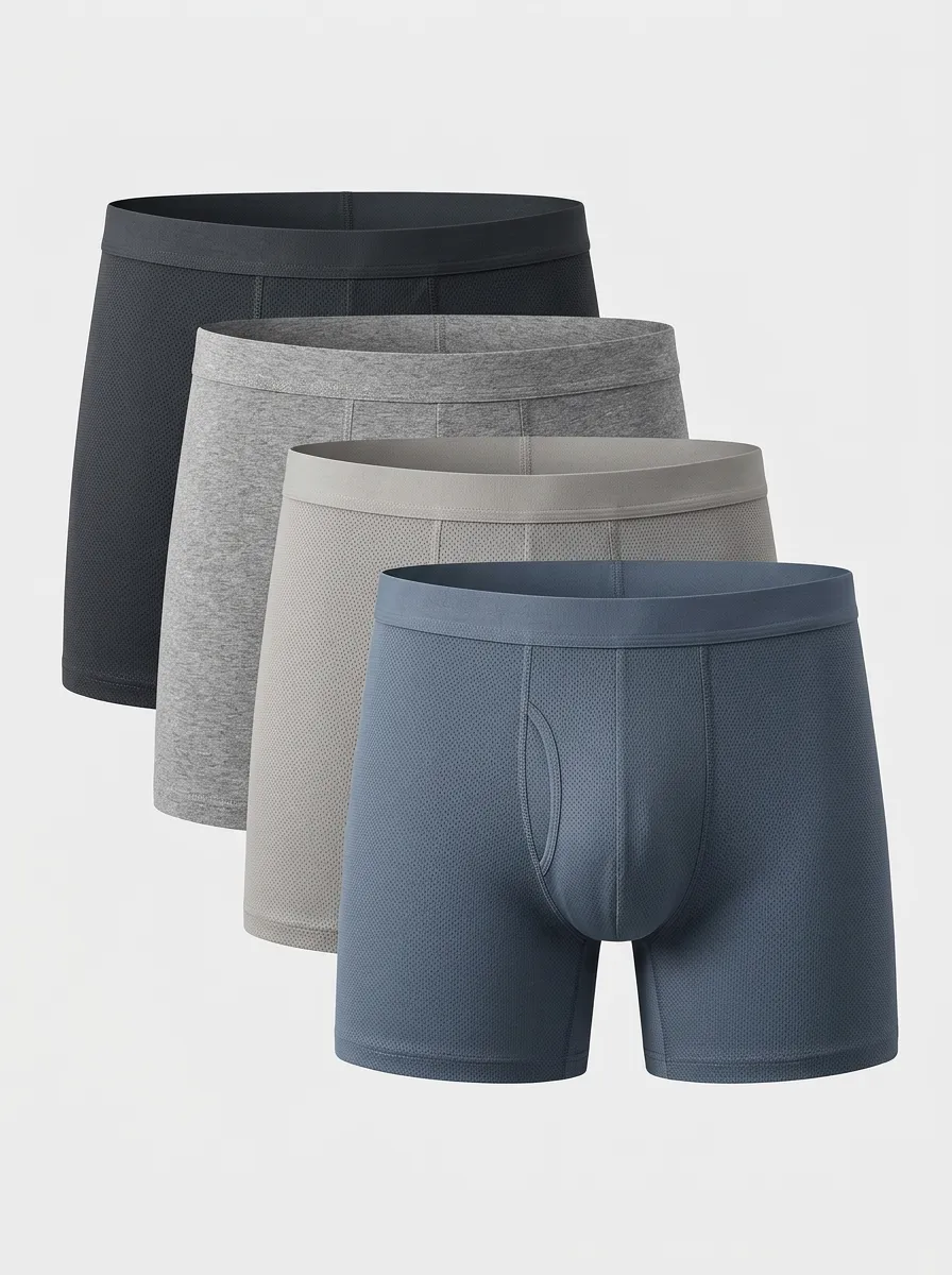 Mesh Breathable-Look Textured Cotton Men's Boxer Briefs Four-Pack