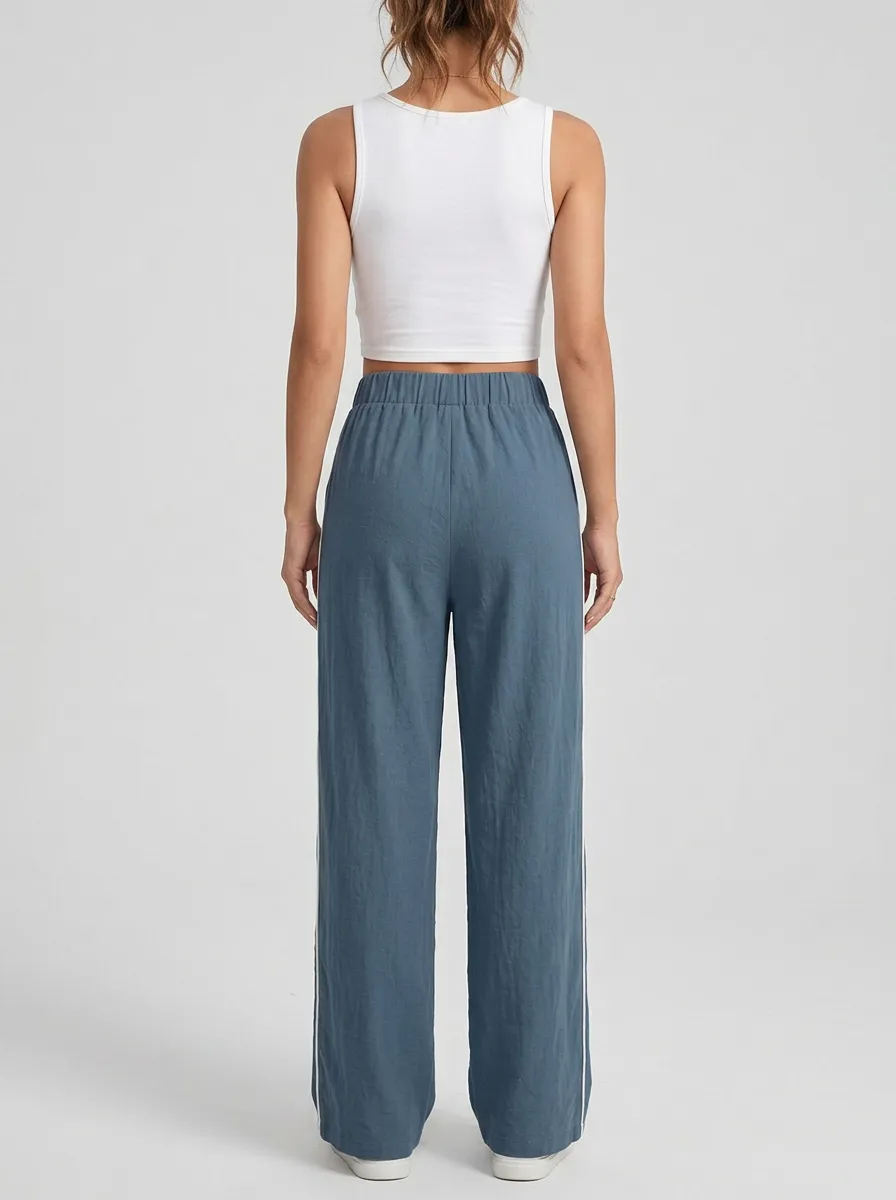 Women's Contrast Piping Wide-Leg Trousers