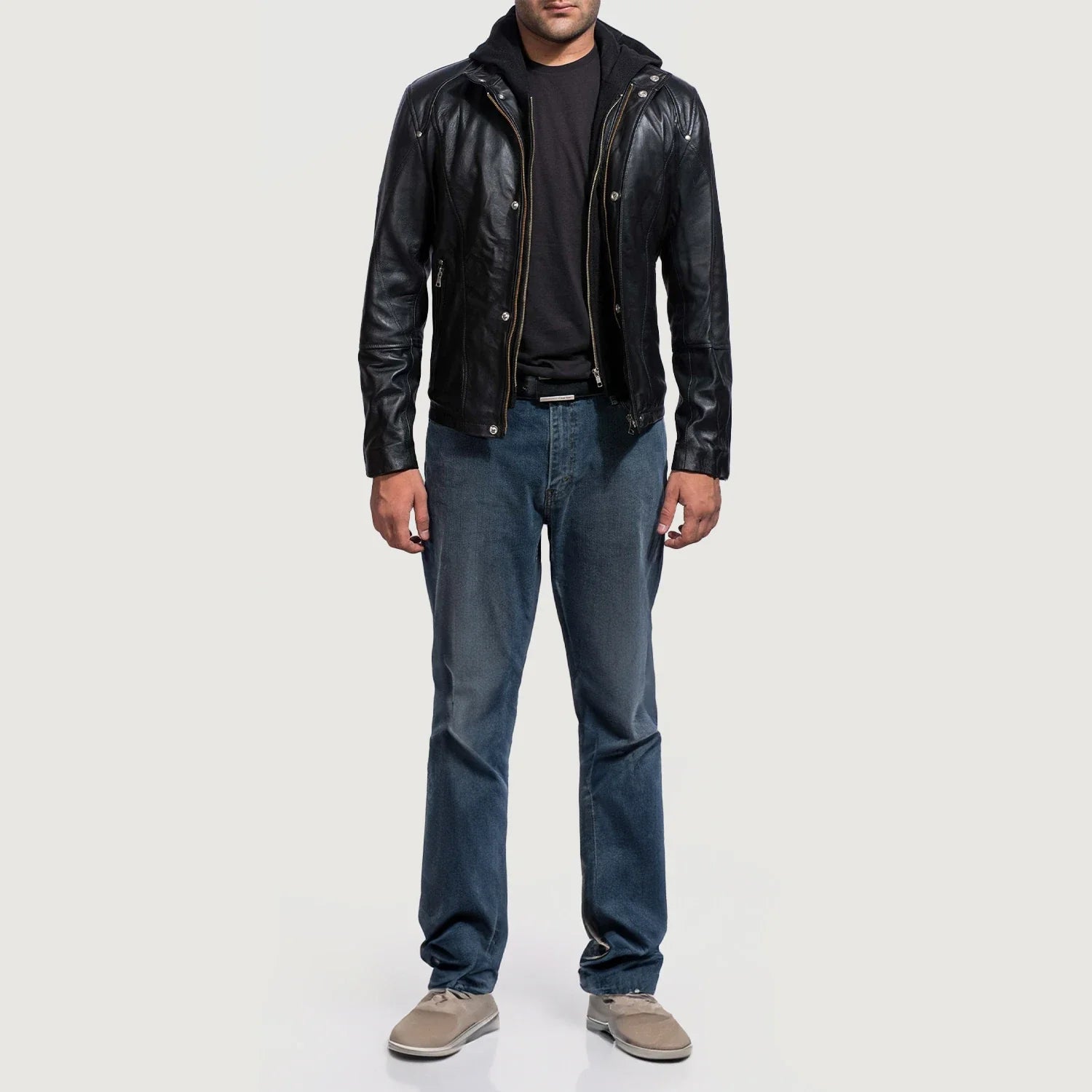 Men's Hooded Leather Jacket