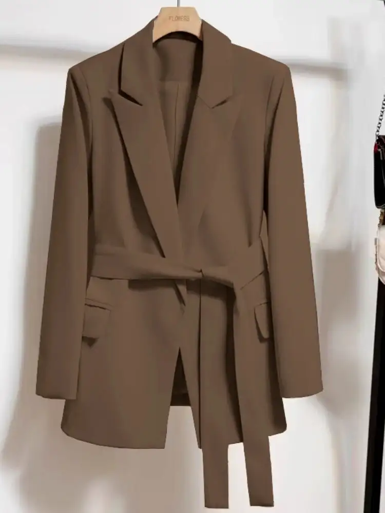 Belted-Waist Tailored Women's Blazer