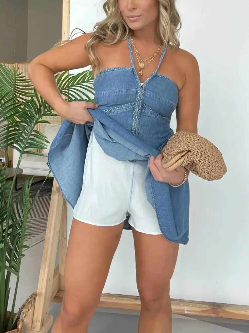 Structured Shape Denim Mini Dress