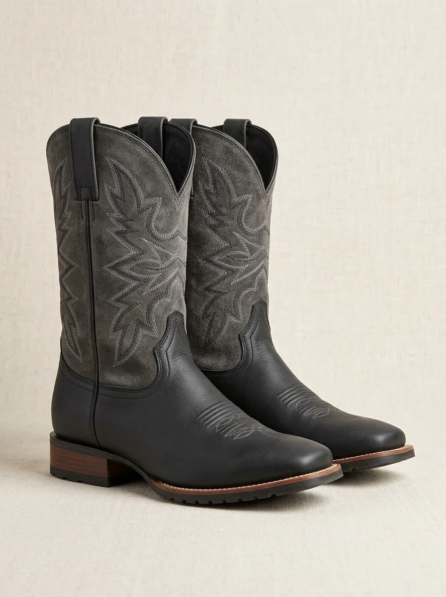 Men's Western Cowboy Embroidered Boots Suede