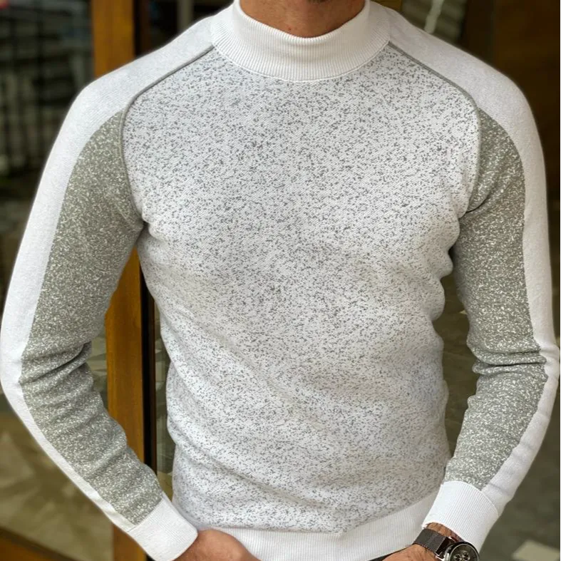 Patterned Slim Fit Cotton Turtleneck Sweater