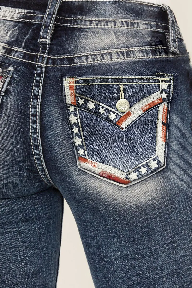 Mid Waist Wash Flare Leg Jeans