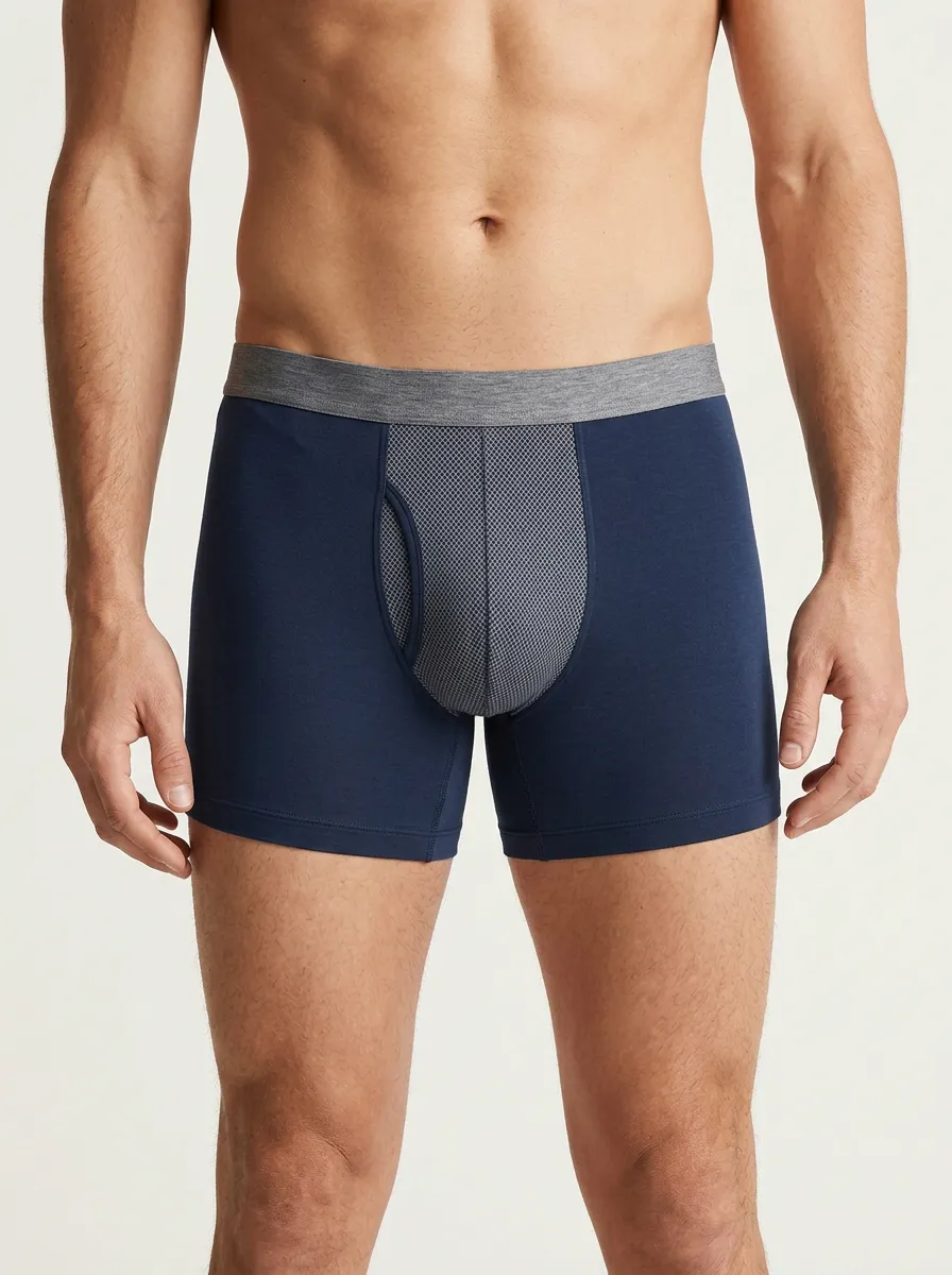 Men's Athletic Performance Mesh-Panel Navy Boxer Briefs