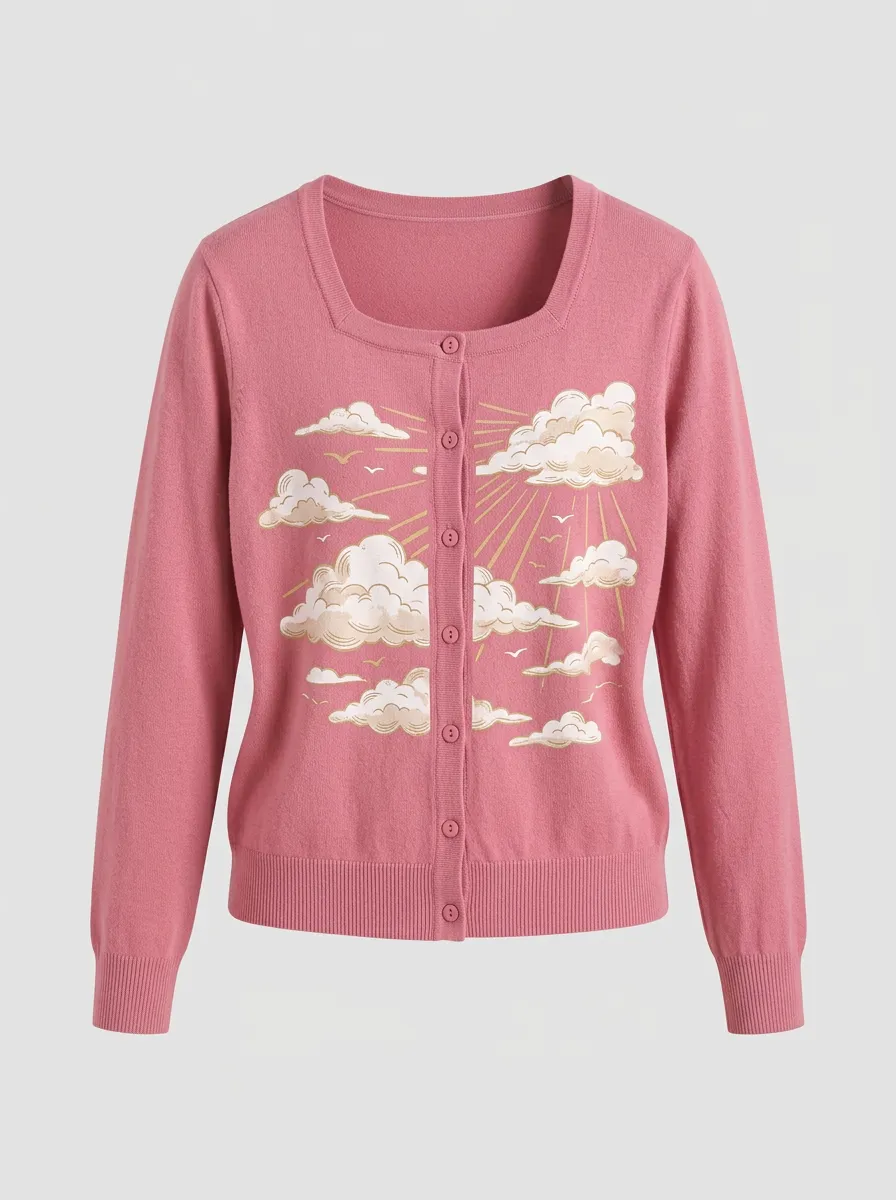 Women's Graphic Ribbed Cardigan