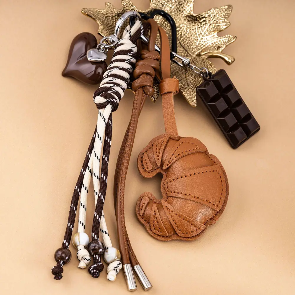 Custom Diy Leather Croissant Bag Charm with Star Braided