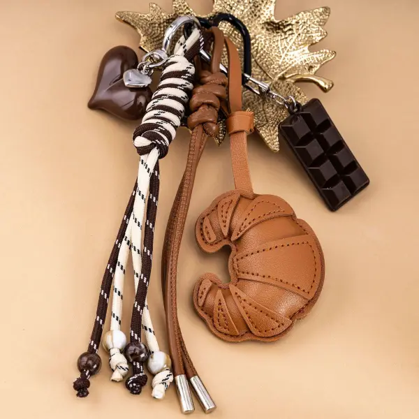 Custom Diy Leather Croissant Bag Charm with Star Braided