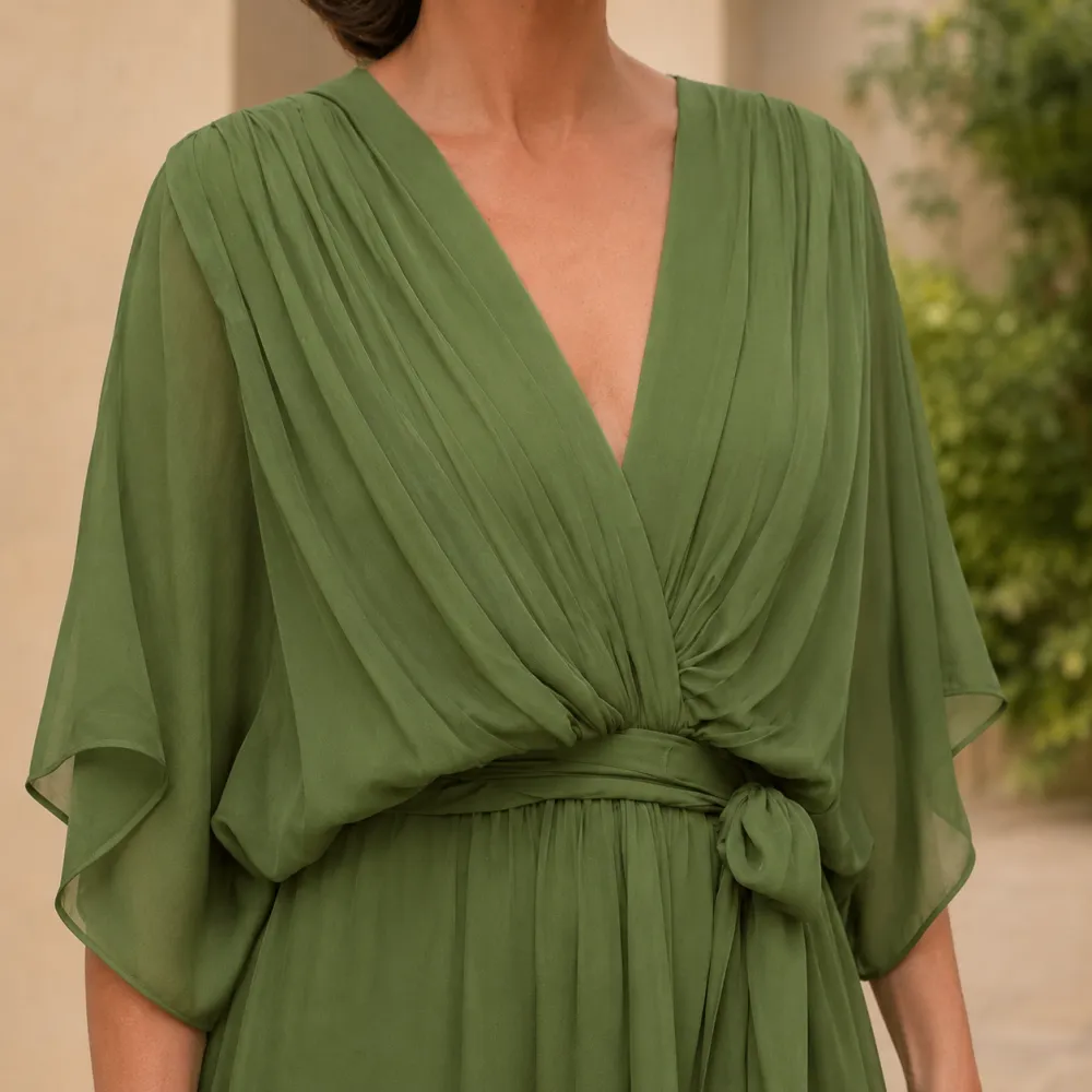 Draped High-Low Midi Dress