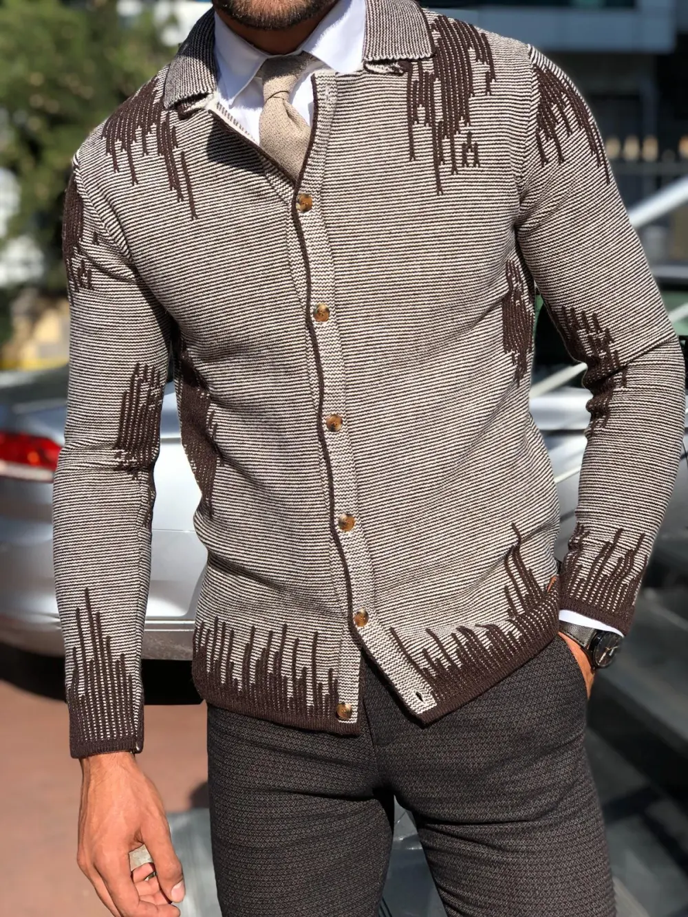 Classic Patterned Slim Fit Knit Cardigan