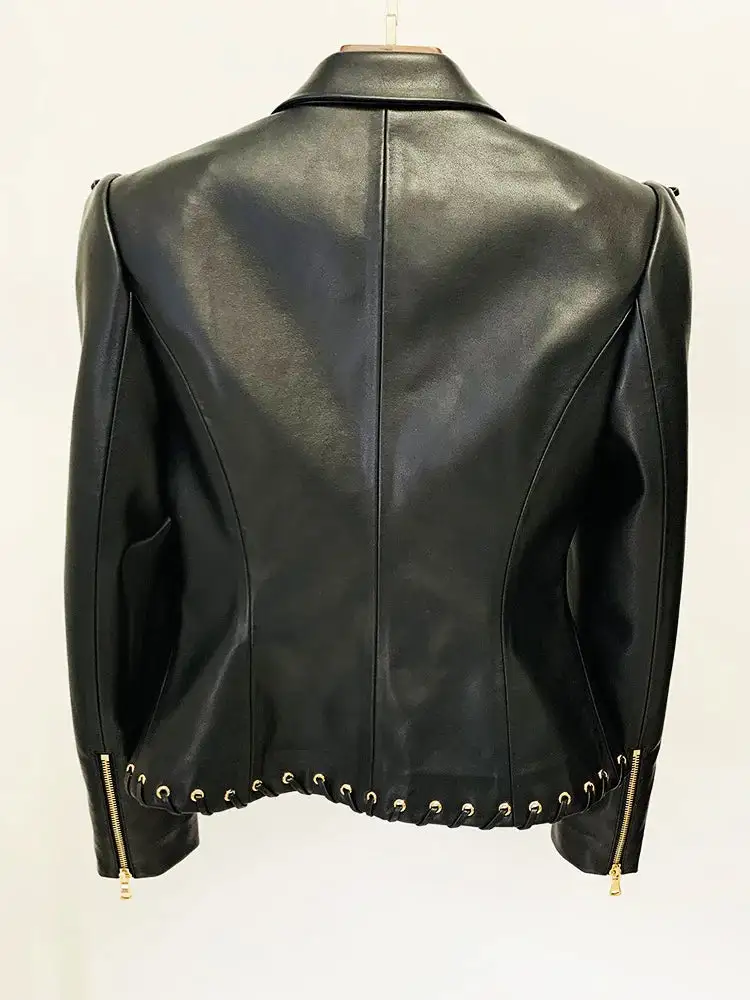 Lace Up Leather Blazer
