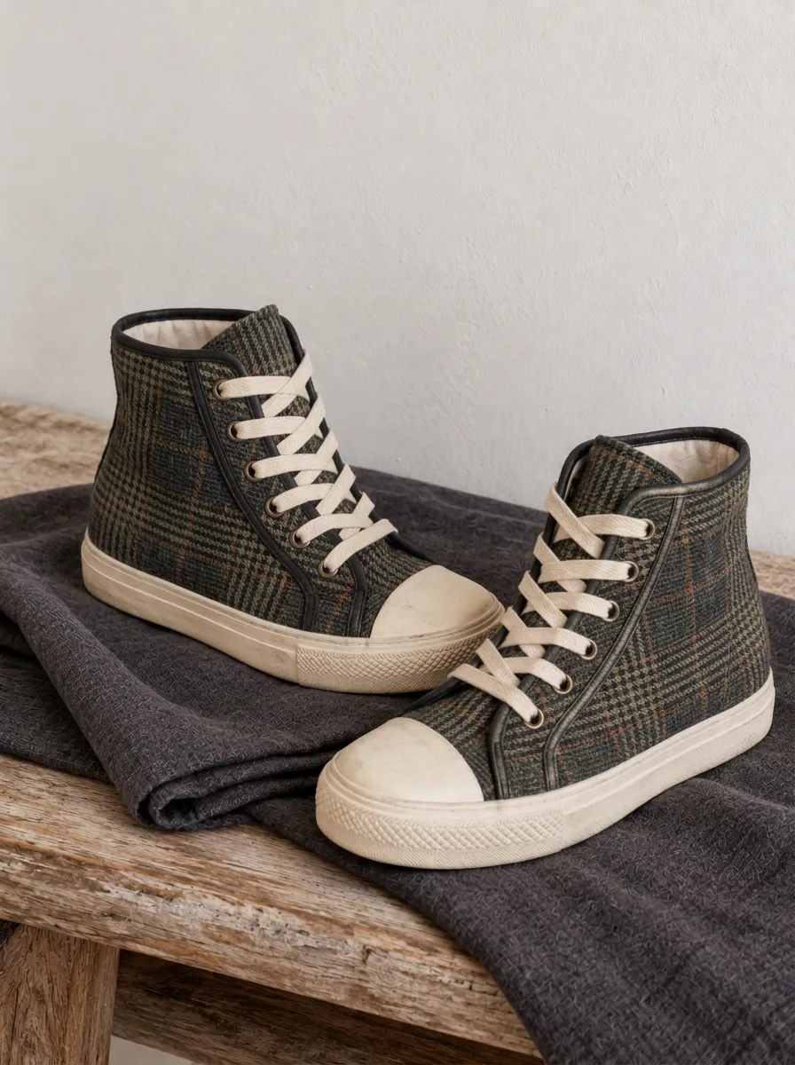 Men's Modern Vintage Plaid Pattern Patterned High Top Mountain Inspired Canvas Shoes
