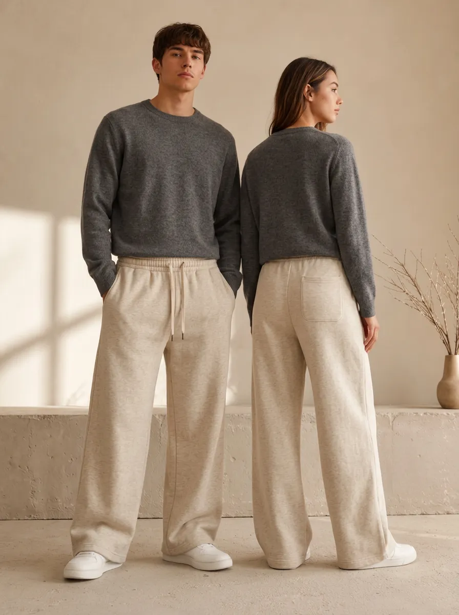 Unisex Streamlined Wide-Leg Drawstring Sport Pants