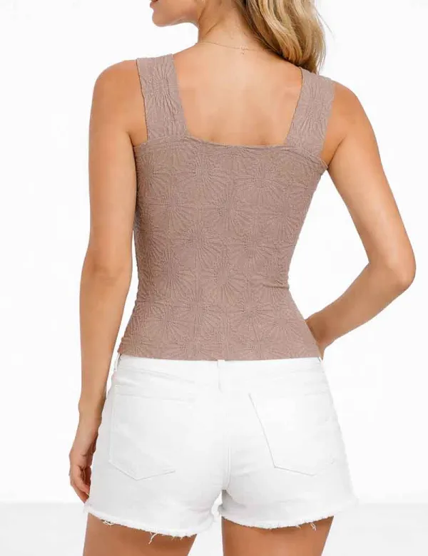 Pattern Square Neck Crop Tank Top