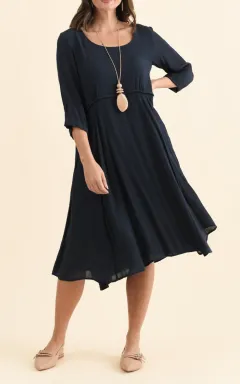 Knee-Length Rayon Pocket Round-Neck Half-Sleeve A-Line Crescent-Waist Dress