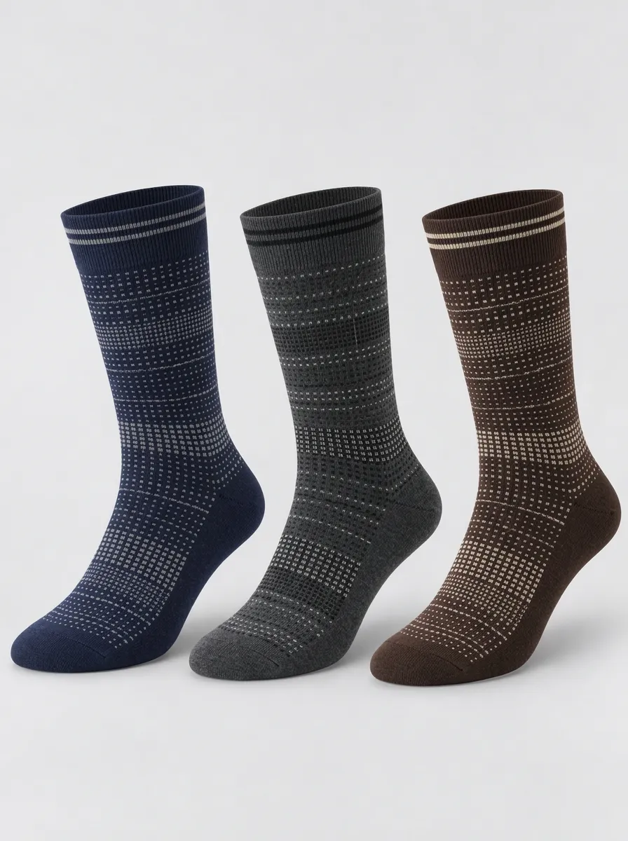 Men's Geometric Grid Pattern Printed Socks 3-Pack
