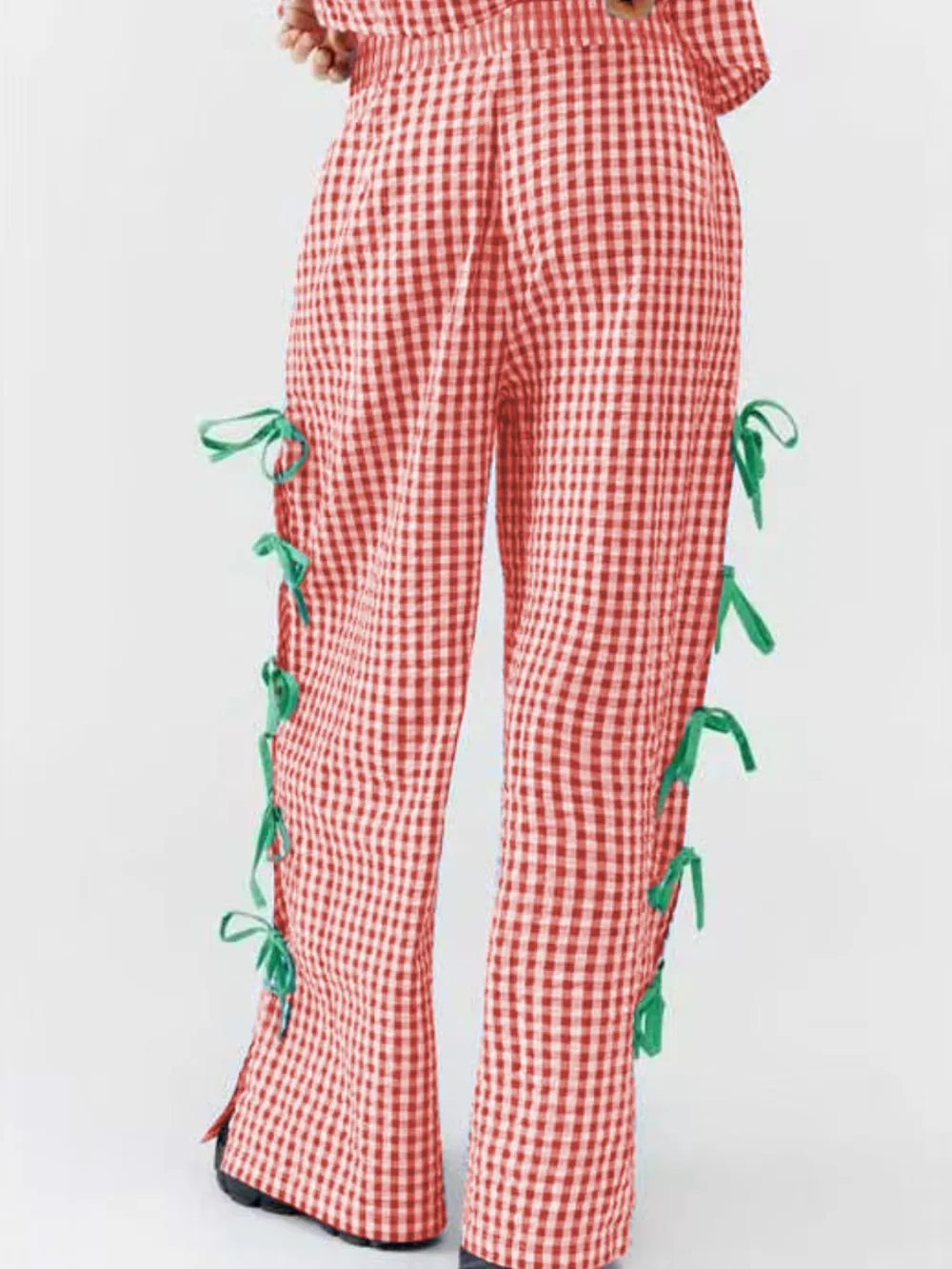 Side Tied Plaid Pants