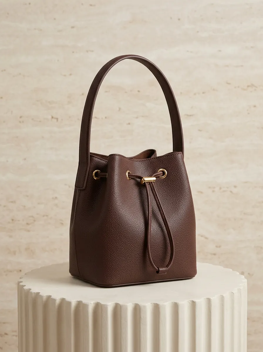 Women's Structured Drawstring Shoulder-Strap Bucket Bag